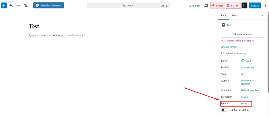 What is a Subpage? 3 Screenshot guternberg editor screen